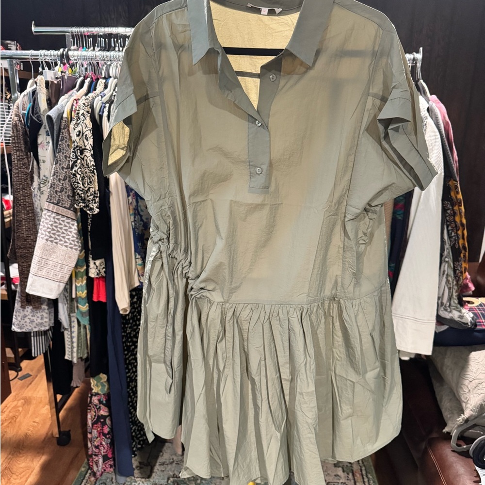 NWOT Olive Green Collared Peplum dress sz M